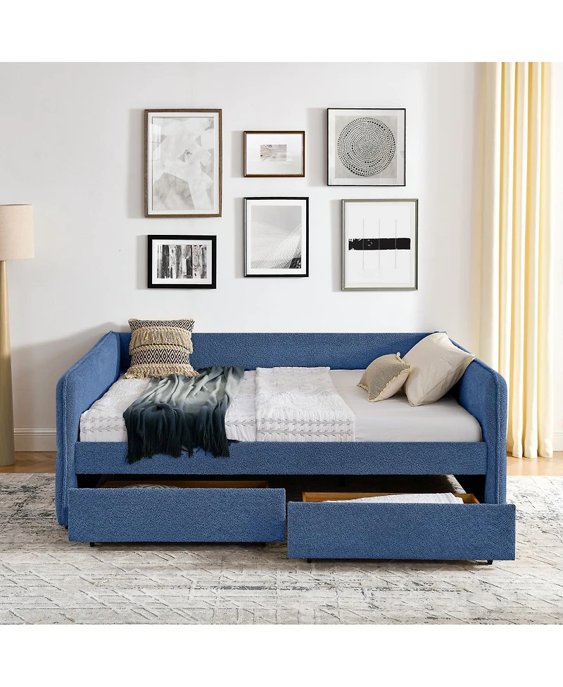 Streamdale Furniture Boucle Daybed w/ 2 Drawers and Tufted Sofa Bed
