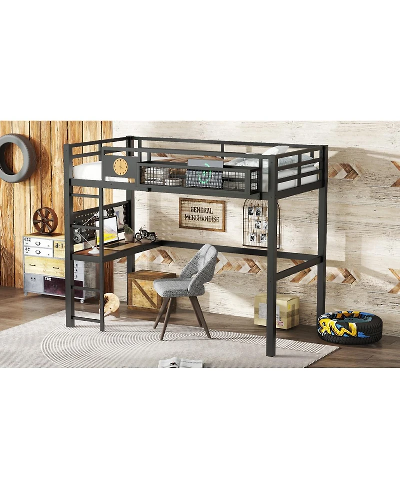 Streamdale Furniture Loft Bed with Desk, Storage, Clock and Charging Port