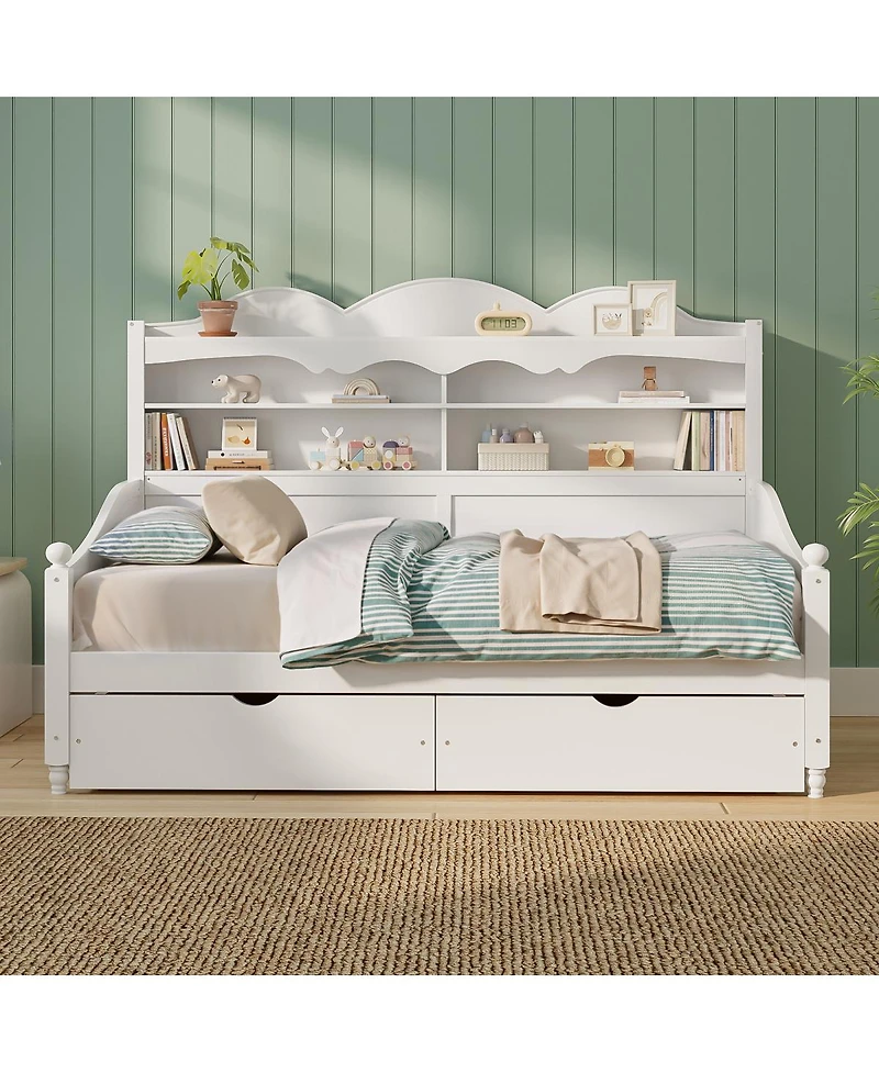 Streamdale Furniture Wooden Twin Daybed with Storage Drawers and Headboard
