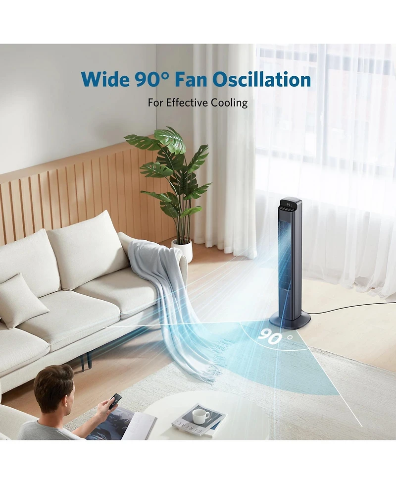 Antarctic Star 36-Inch Smart WiFi Tower Fan, Painted Gray with 5 Speeds and Temp Display