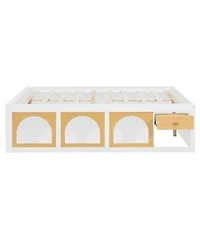 Streamdale Furniture Wooden Platform Bed with Bookshelf, Light, Drawer