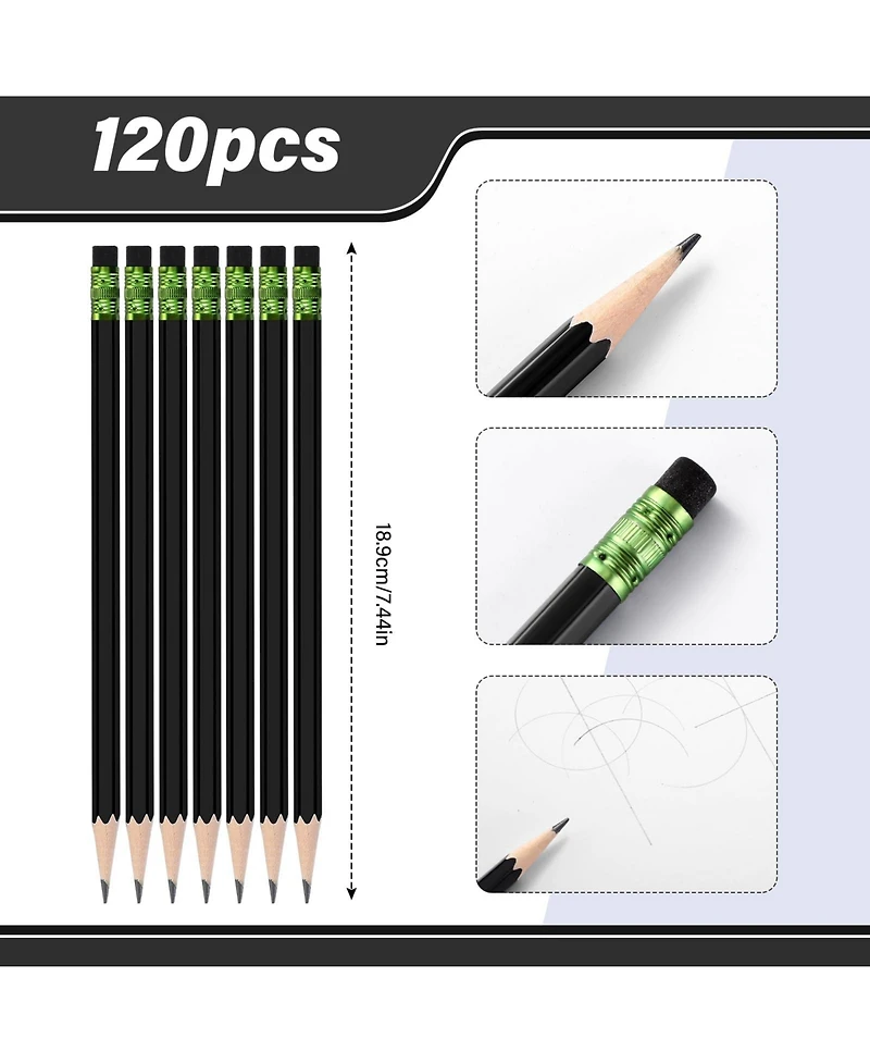Gnuadz Hb Pencils with Eraser Unsharpened Wooden Hexagonal School Art Office Sketching Pack of 120