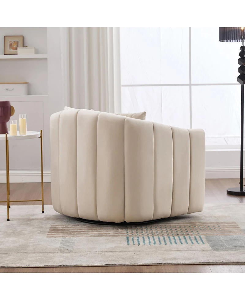 Streamdale Furniture Velvet Swivel Barrel Chair and Half Sofa with 3 Pillows