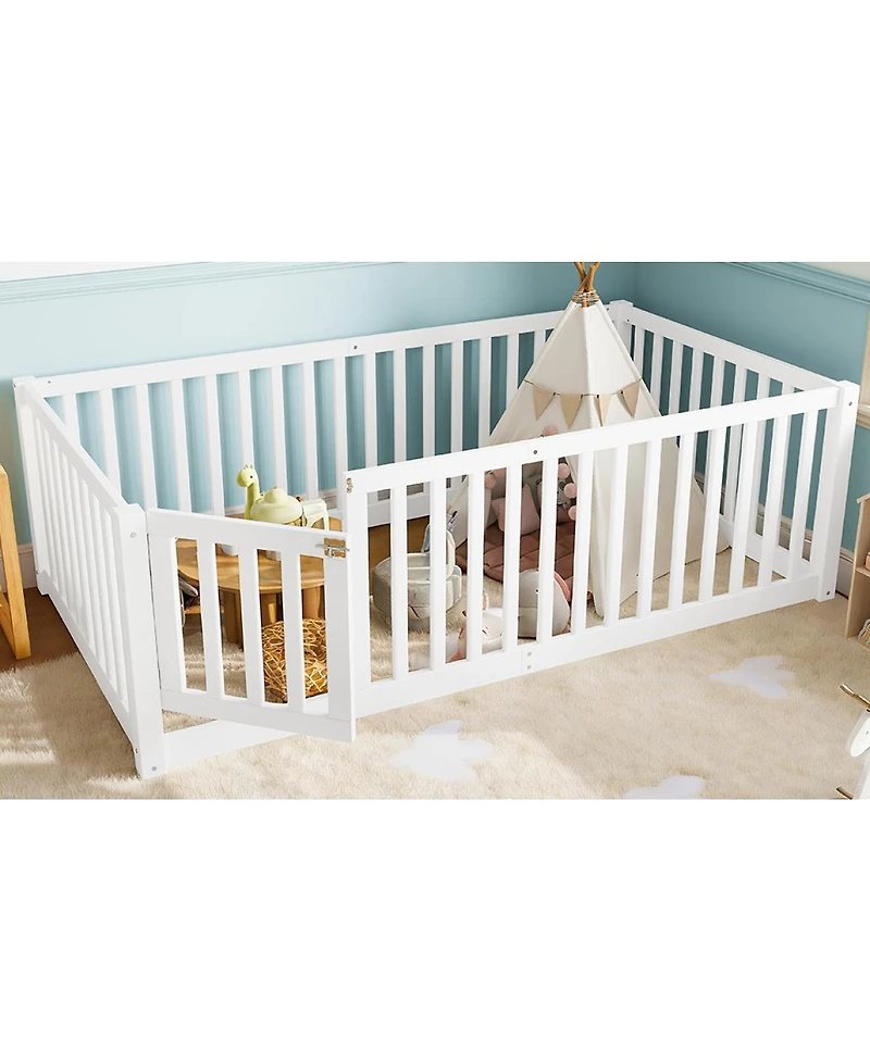 Streamdale Furniture Twin Size Bed Floor Bed with Safety Guardrails and Door for Kids