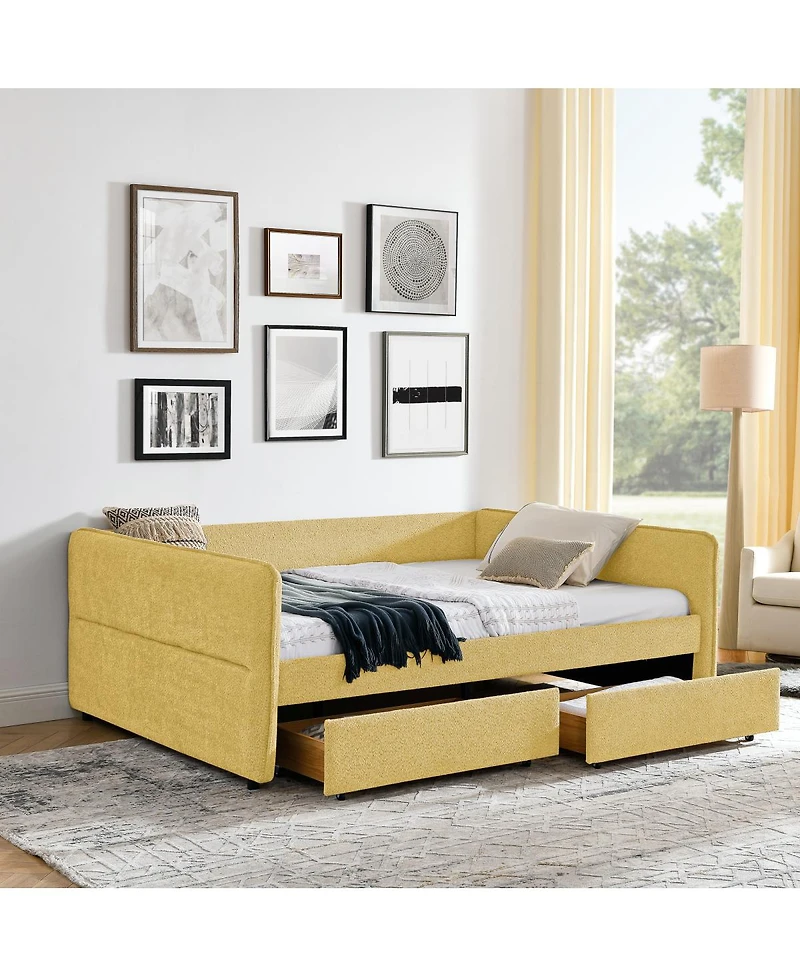 Streamdale Furniture Queen Boucle Daybed w/ 2 Drawers and Tufted Sofa Bed
