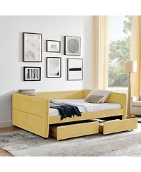 Streamdale Furniture Queen Boucle Daybed w/ 2 Drawers and Tufted Sofa Bed