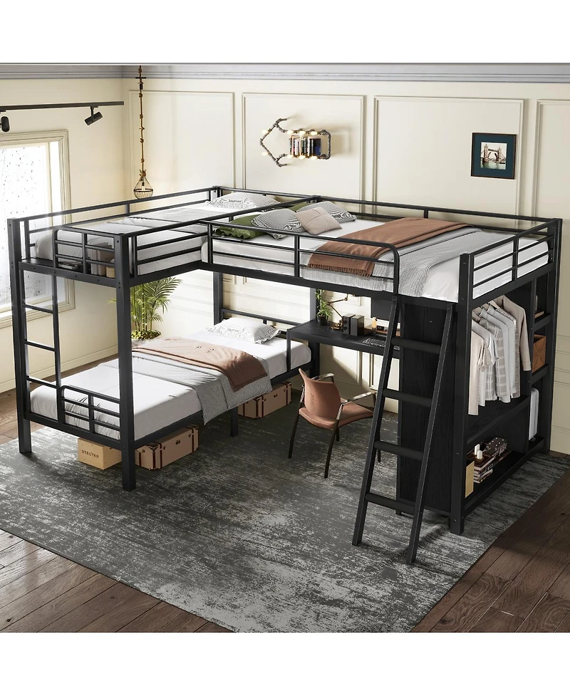 Streamdale Furniture Triple Bunk Bed with Desk and Wardrobe