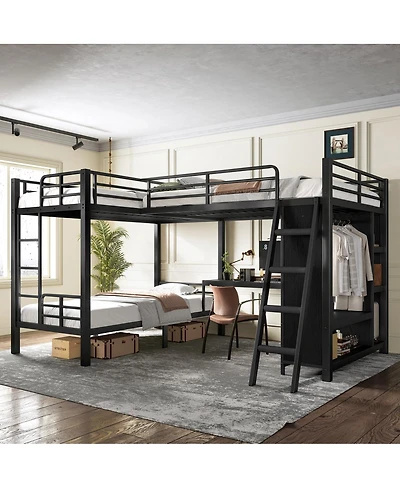 Streamdale Furniture Triple Bunk Bed with Desk and Wardrobe