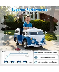 Slickblue 12V Ride On Bus for Kids with Led Lights, Cup Holder and Electric Drive