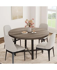 homfan Round Dining Table for 4 to 6 with Metal Frame, Space-Saving Kitchen and Room