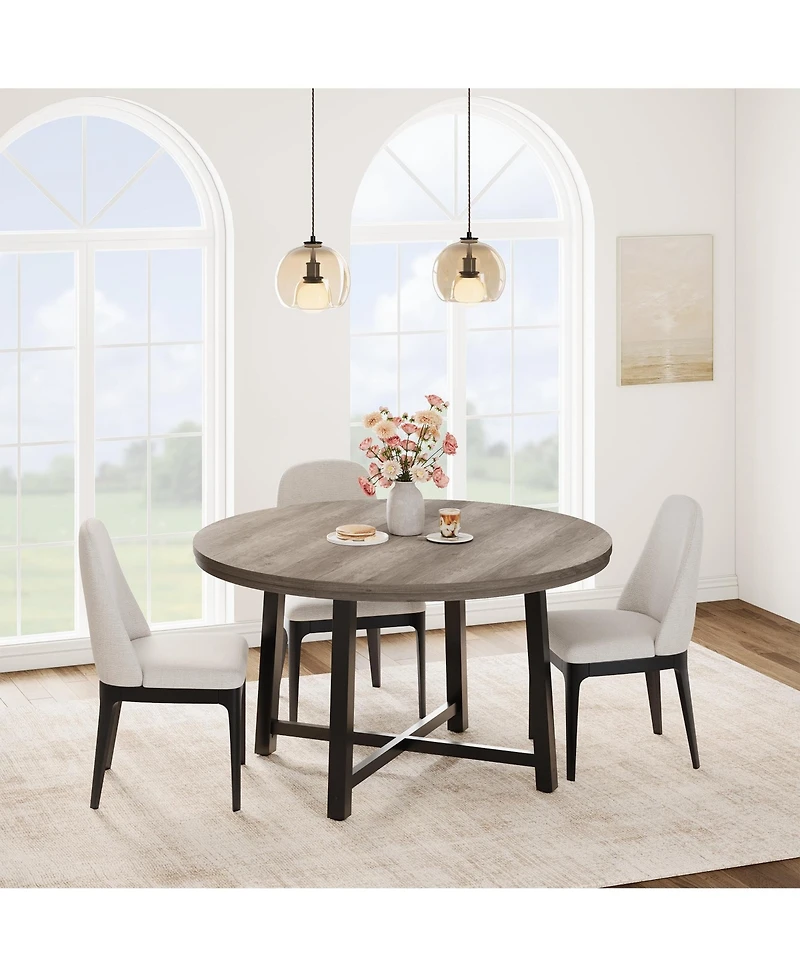 homfan Round Dining Table for 4 to 6 with Metal Frame, Space-Saving Kitchen and Room