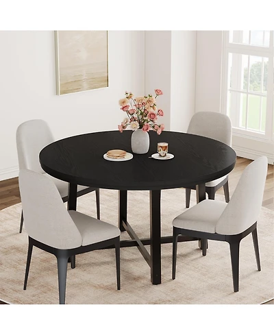 homfan Round Dining Table for 4 to 6 with Metal Frame, Space-Saving Kitchen and Room