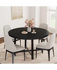 homfan Round Dining Table for 4 to 6 with Metal Frame, Space-Saving Kitchen and Room