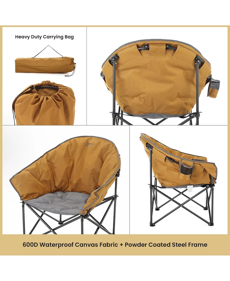 Arrowhead Outdoor 2-Pack Oversized Heavy-Duty Club Folding Padded Moon Camping Chair with Cup Holder and Carrying Bag, Supports 330 lbs