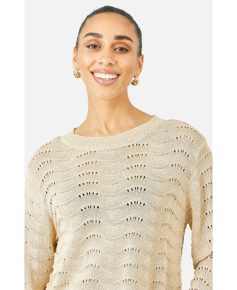Yumi Women's Wave Metallic Thread Relaxed Jumper