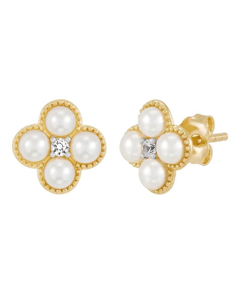 Macy's 2-Piece Cultured Freshwater Pearls & Lab Grown White Sapphire (1/6 ct. t.w.) Necklace and Earring Set in 14k Yellow Gold-Plated Sterling Silver