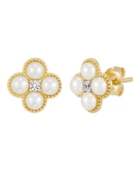 Macy's 2-Piece Cultured Freshwater Pearls & Lab Grown White Sapphire (1/6 ct. t.w.) Necklace and Earring Set in 14k Yellow Gold-Plated Sterling Silver