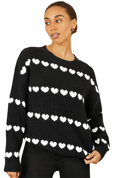 Yumi Women's Heart Stripes Jumper