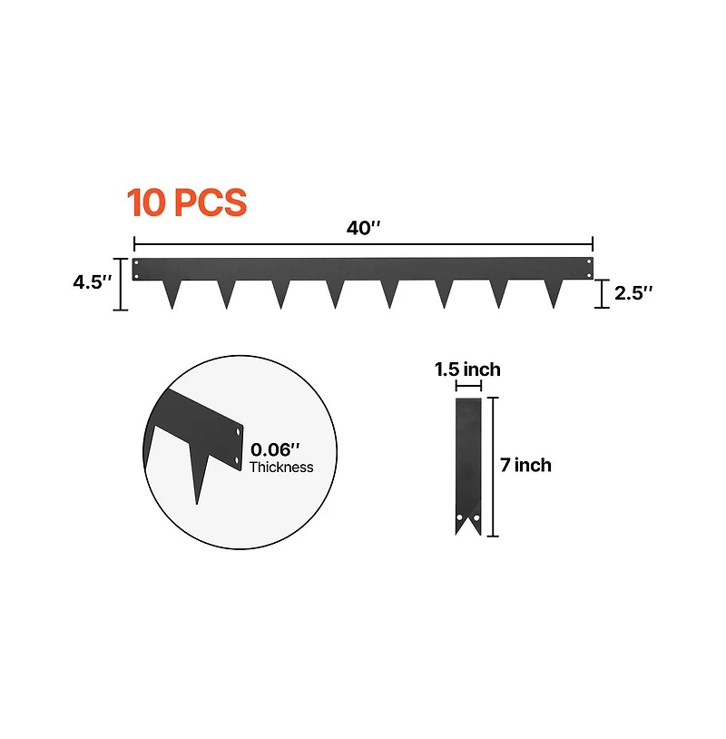 Sugift Galvanized Steel Landscape Edging 10-Pack 40 x 4.5 Inch Metal Edging for Landscaping