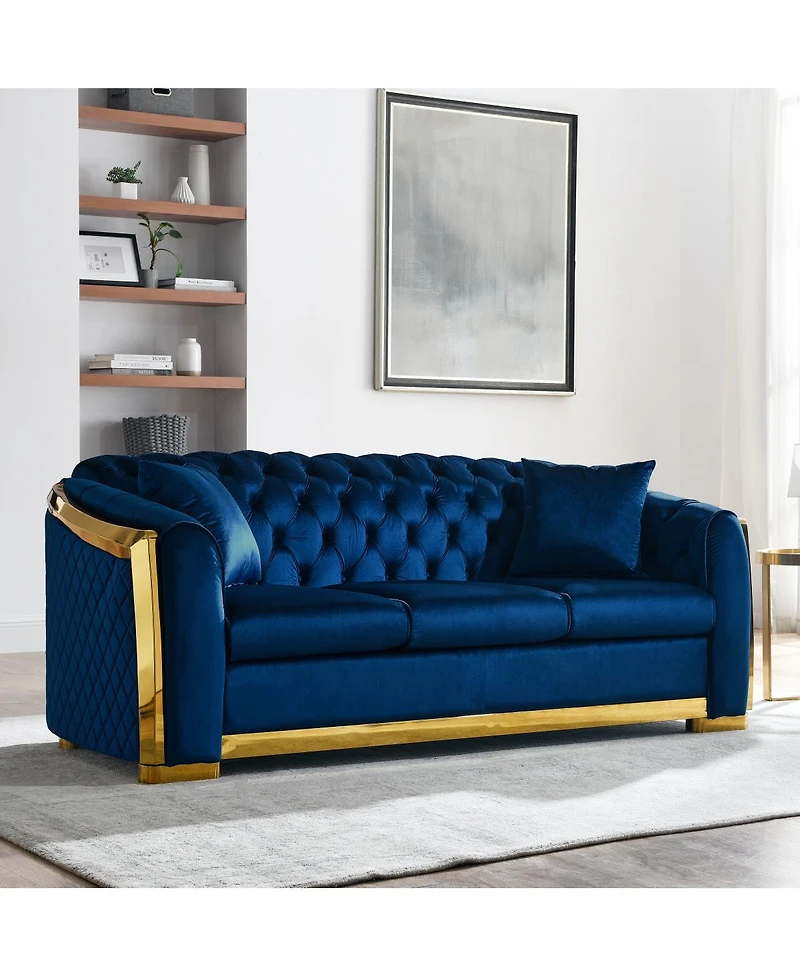Streamdale Furniture Mid-Century Velvet Couch Set: 3-Seater and Loveseat