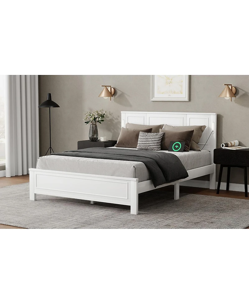 Streamdale Furniture Led Usb Pinewood Bed With Tall Headboard/Footboard