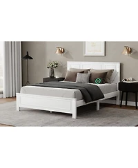 Streamdale Furniture Led Usb Pinewood Bed With Tall Headboard/Footboard