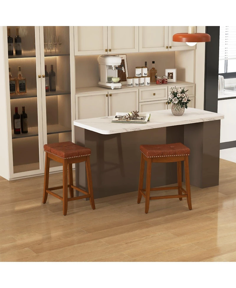 Sugift Upholstered Bar Stools Set of Two with Saddle Seat Design