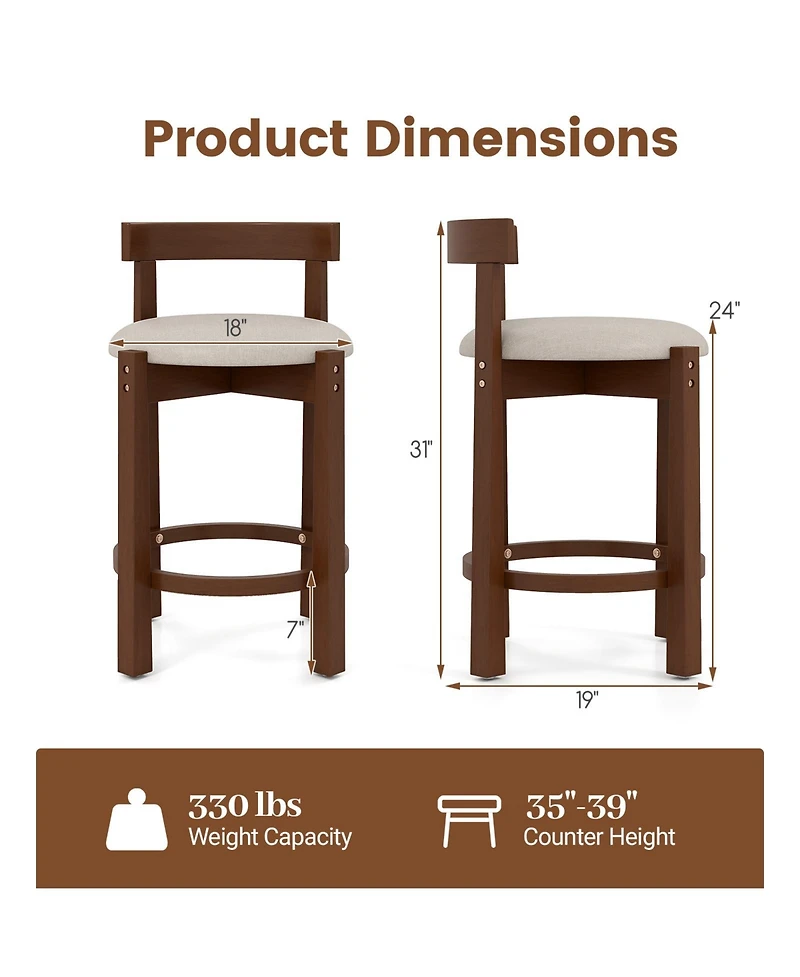 Sugift Counter Height Bar Stools Set of Two with Backrests and Footrests