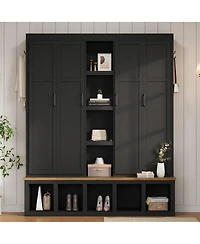 Streamdale Furniture Farmhouse 4-in-1 Hall Tree with Hooks and Bench