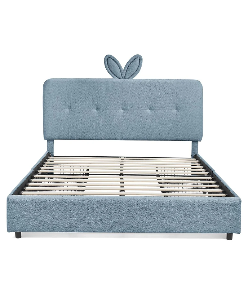 Streamdale Furniture Kids Upholstered Bed With Rabbit Headboard, Led and Drawers