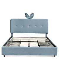 Streamdale Furniture Kids Upholstered Bed With Rabbit Headboard, Led and Drawers