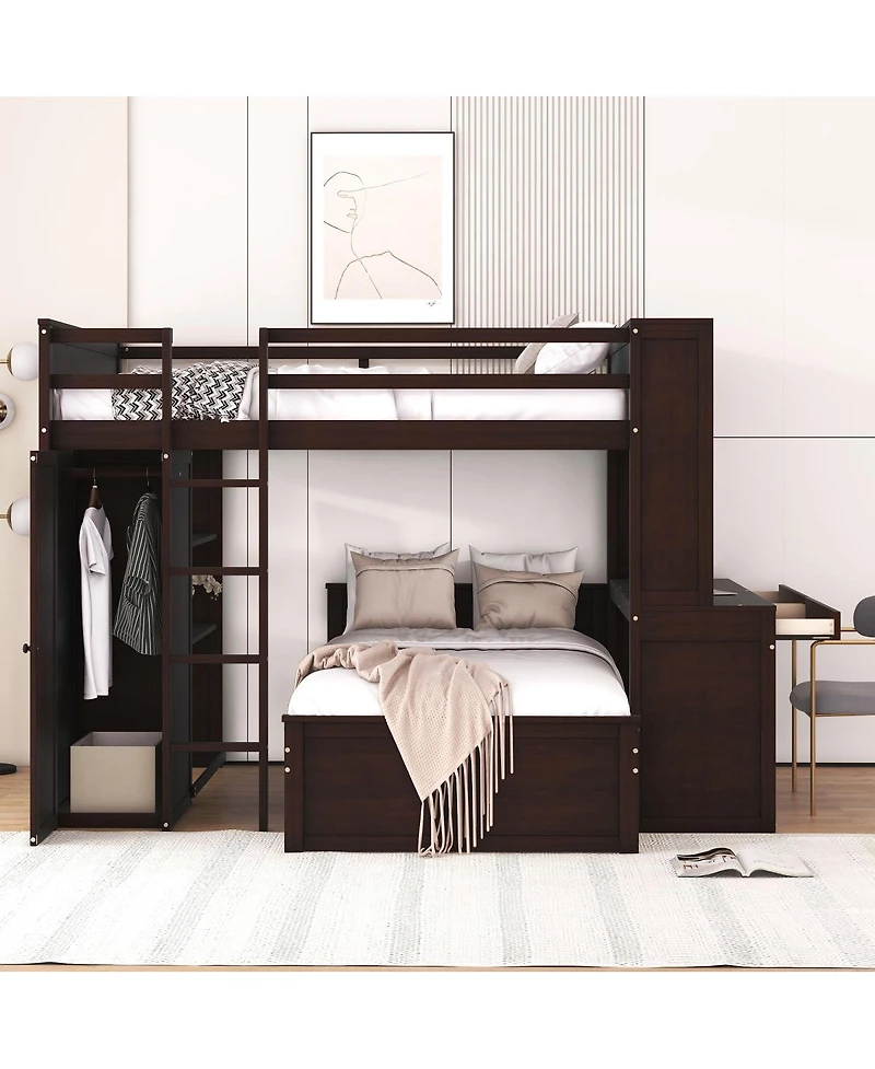 Streamdale Furniture Loft Bed With Twin Bed, Shelves, Desk, Wardrobe