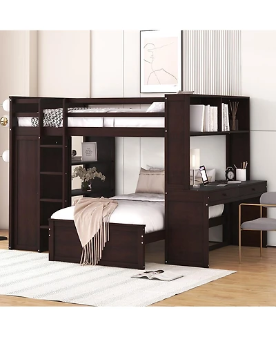 Streamdale Furniture Loft Bed With Twin Bed, Shelves, Desk, Wardrobe