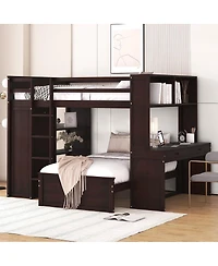 Streamdale Furniture Loft Bed With Twin Bed, Shelves, Desk, Wardrobe