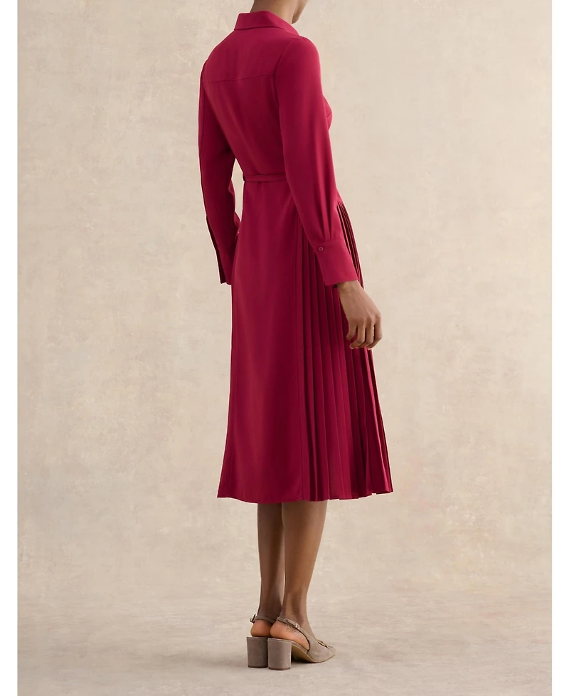 Hobbs London Women's Ginny Belted Pleated Midi Shirt Dress