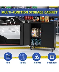 Viyet Heavy-Duty Rolling Metal Cabinet - Lockable 2-Door Tool Storage with Adjustable Shelves