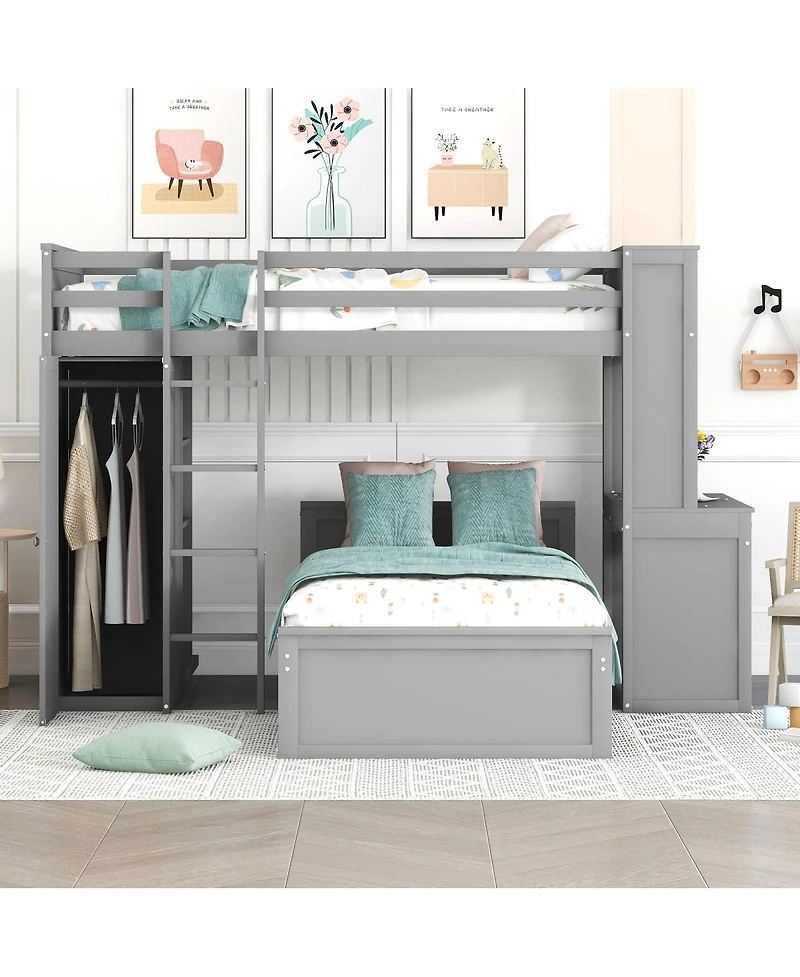 Streamdale Furniture Loft Bed with Desk, Shelves, Wardrobe