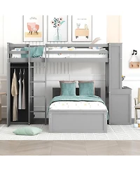 Streamdale Furniture Loft Bed with Desk, Shelves, Wardrobe