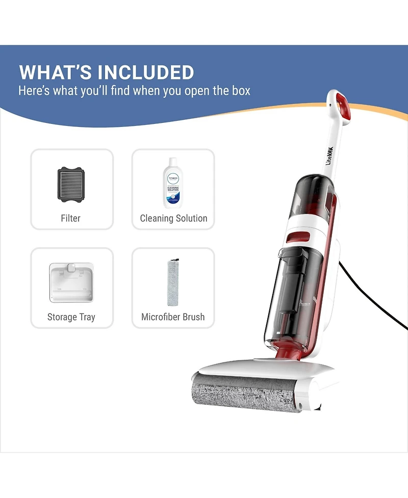 Tineco LiteVak Wash Corded Wet Dry Vacuum Cleaner and Mop for Hard Floors