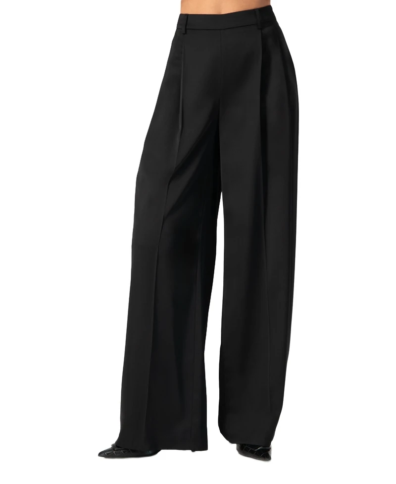 Ivonne Women's Satin Wide Leg Tailored Pants