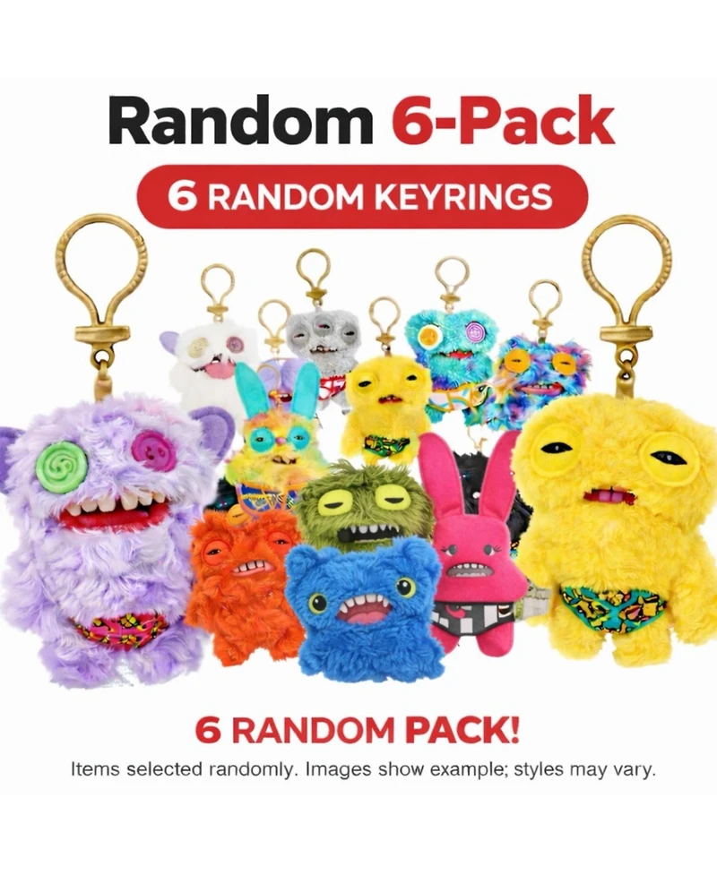 Fuggler Pack of 6 Zuru Fuggler Keyring 5 Inch Plush Toy Mystery Random Assortment