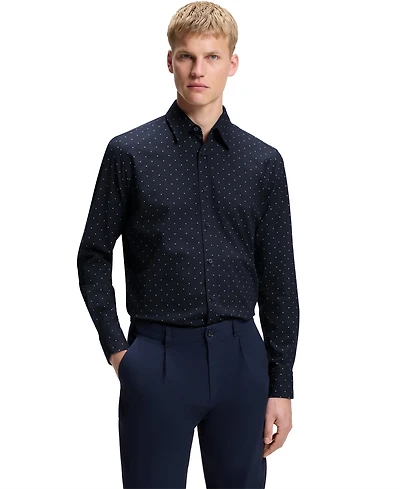 Boss by Hugo Men's Stretch-Cotton Dobby Regular-Fit Dress Shirt