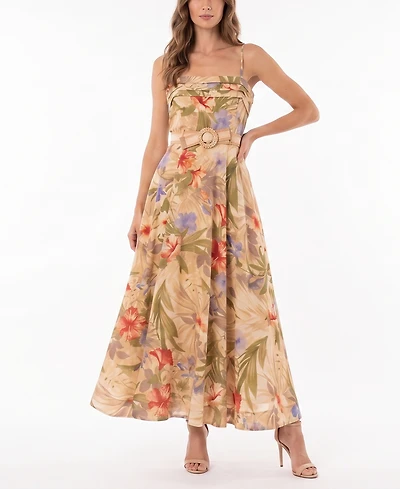 Taylor Women's Sleeveless Belted Floral A-Line Dress