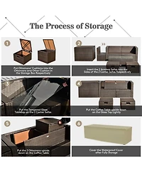 Gouun 9 Piece Outdoor Pe Wicker Sectional Conversation Set with 50000 Btu Propane Fire Pit Table