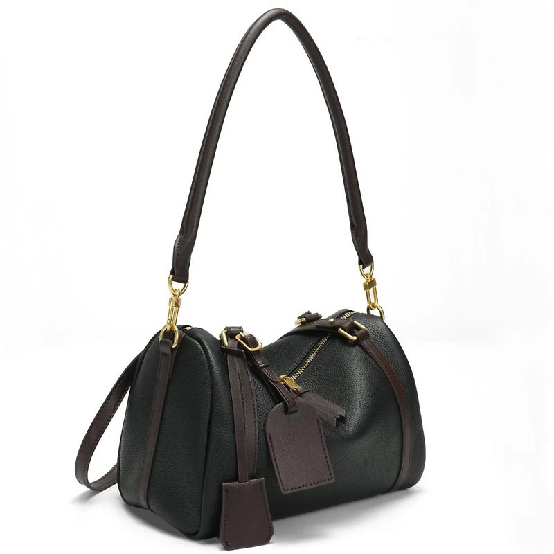 Susu Women's Elara Pebbled Leather Satchel Boston Dome Bag Top Handle Shoulder Crossbody Handbag