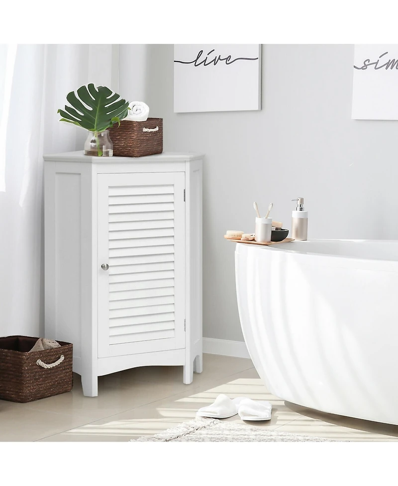 Gymax Corner Storage Cabinet Free Standing Bathroom Cabinet w/ Shutter Door