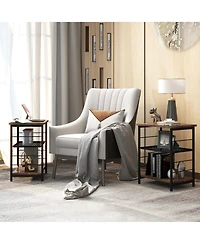 Gymax 3-Tier Side Table Industrial End Table w/ Adjustable Height Metal Mesh Shelf