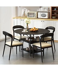 Gymax Round Dining Table for w/2-Tier Storage Shelves and Heavy-Duty Metal Frame