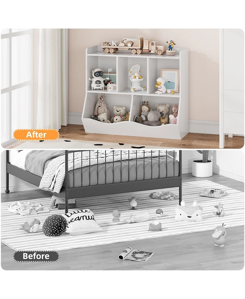 homfan Kids' Toy Storage Organzr with Open Compartments and Tilt-Front Bins