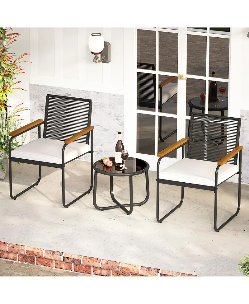 Slickblue Outdoor Rattan Furniture Set 3 Piece with Glass Table
